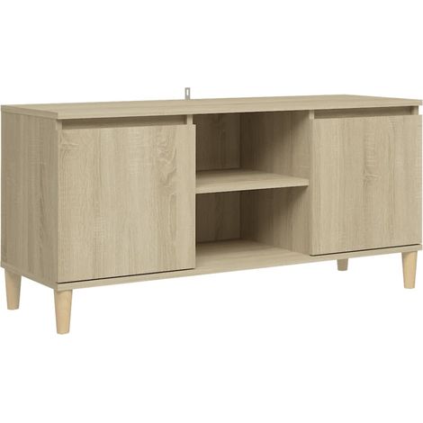 Meuble TV avec pieds en bois massif Chêne sonoma 103,5x35x50 (1/5)