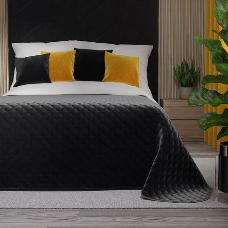 Colcha Velvi de 170x210 cm - negro intenso con estampado geométrico (1/5)