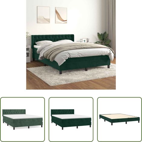 vidaXL Taschenfederkern - Boxspringbett mit Matratze Dunkelgrün 140x190 cm Samt (1/5)