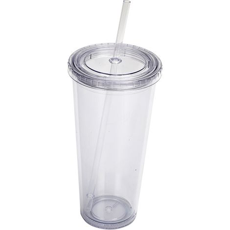 Gobelets en plastique dur avec couvercle et paille, gobelets en plastique transparent à double paroi, gobelets en plastique, gobelets de fête (710 ml) (1/4)