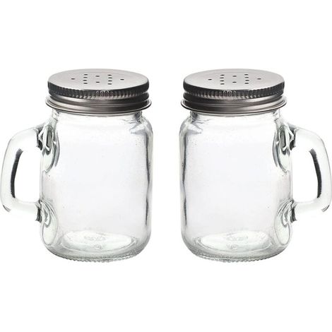 Set di 4 barattoli per spezie in vetro Mason con coperchi in acciaio inox, design vintage.