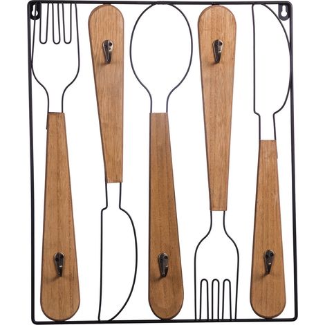 Appendino da cucina in legno mdf e metallo posate 5 ganci 38 x 4 x 45 cm