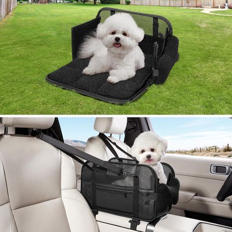 Siège auto pour chien et chat, transport pliable avec coussin, jusqu'à 6kg, noir (1/5)