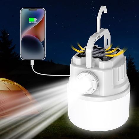 Linterna de camping recargable mejorada de 2023, luz LED con zoom para cortes de luz, linterna solar de 5000 mA, luz de emergencia, 48 horas de duración de la batería, ideal para senderismo. (1/5)