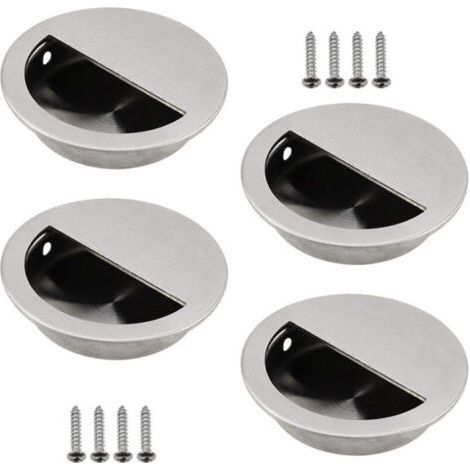 Set of 4 Ulisem silver stainless steel round sliding door handles, Ø 50 mm, with semi-circular hole 40 x 20 mm, for sliding doors or other furniture. (1/4)