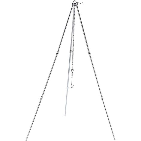 Grill-Stativrahmen mit Kette und Haken, Aufbewahrungstasche, höhenverstellbar, Camping-Stativständer für offenes Feuer, Reisen, Wandern, Picknick, Grillen, Silber