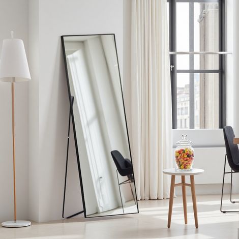 Miroir sur pied 150x40cm – Cadre aluminium – Miroirs mural moderne à poser ou suspendre – Design minimaliste nior (1/5)