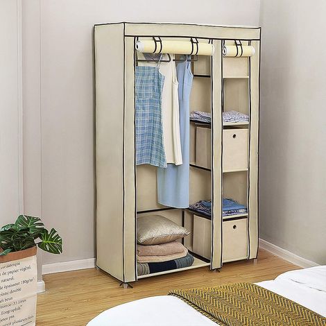 Skecten – Armoire de rangement pliable en tissu non tissé XL 110 x 175 x 45 cm – Structure en acier – Rangement propre et sans poussière – Couleur beige (1/5)