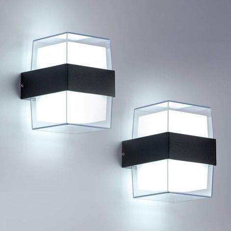 2-pack 12W LED Wall Lights for Bedroom, Outdoor Use, 6000K Cool White, IP65 Waterproof, Acrylic, 960LM. Suitable for gardens, patios, and exterior walls. Overall dimensions: 105 x 90 x 130mm (1/5)