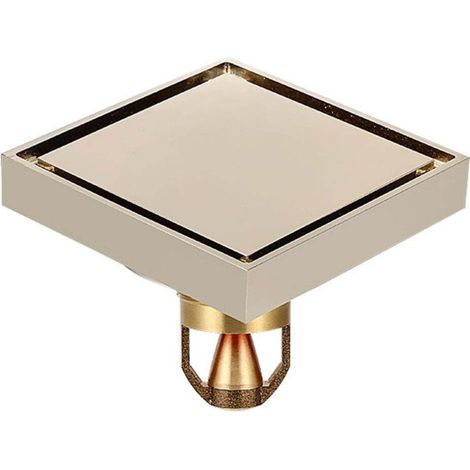 Siphon de sol carré en laiton avec filtre de drainage dissimulé, dispositif antiobstruction et antirefoulement, convient aux salles de bains, cuisines et buanderies.