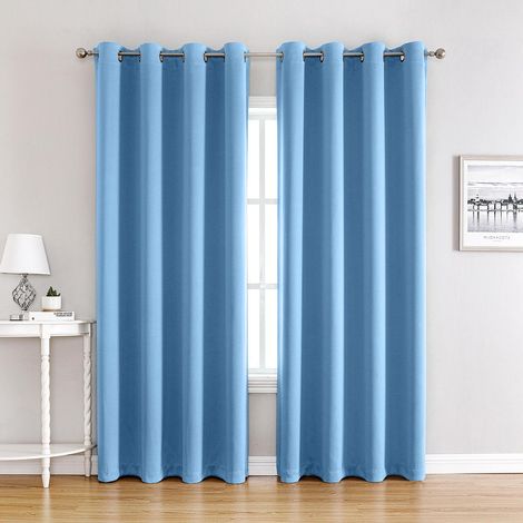 Rideaux Occultant pour Chambre - Double Rideau Insulation Thermiques de Fenêtre Maison / Tissu Solid Lourd pour, Lot de 2 ,100 XH 250cm,Bleu (1/4)