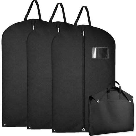 Lot de 3 housses pour vêtements à suspendre, premium pliable avec fenêtre transparente - 60 x 100 cm - Noir - Vivezen