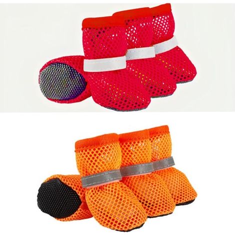 Achtteiliges Set schützender Hundeschuhe atmungsaktive und bequeme Sommerschuhe für Hunde geeignet für drinnen und draußen im Sommer Pink Rot S (1/5)
