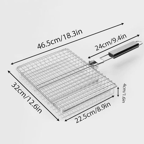Grillkorb, Fischkorb, tragbar, faltbar mit Griff, Grillzubehör, tragbarer Grill, geeignet zum Grillen von Fisch, Gemüse und Garnelen (32 x 22,5 x 4 cm)