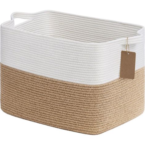Aufbewahrungskorb aus Baumwollseil 50L mit Griffen, Jute & Weiß (1/5)