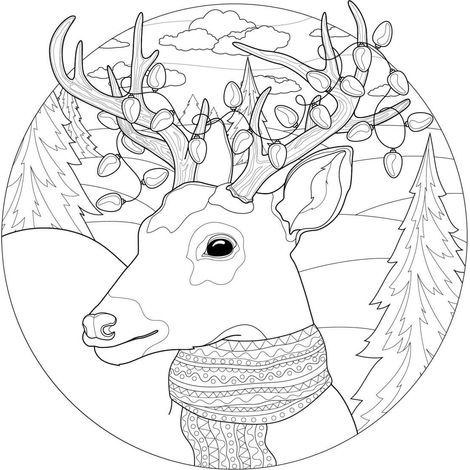 Tableau sur toile à colorier cerf Noël 30x30 cm - Impression sur Toile Murale Décorative - Image imprimée en HD sur Toile - Toile sur Châssis en Bois FSC - Fabriqué en France (1/4)