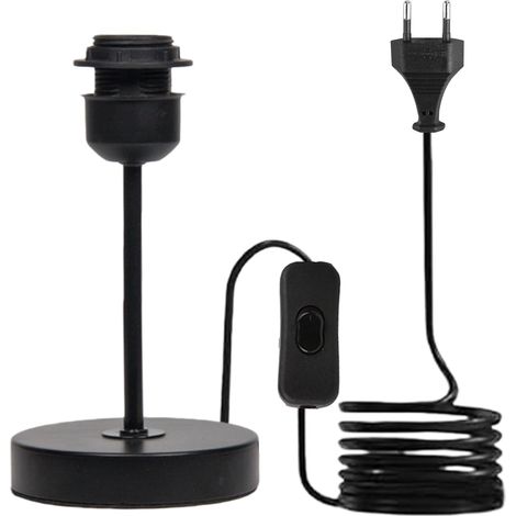 Pied de lampe de table avec anneau à vis, câble et interrupteur, douille E27 en métal noir, pour chambre à coucher, salon ou bureau (1/5)