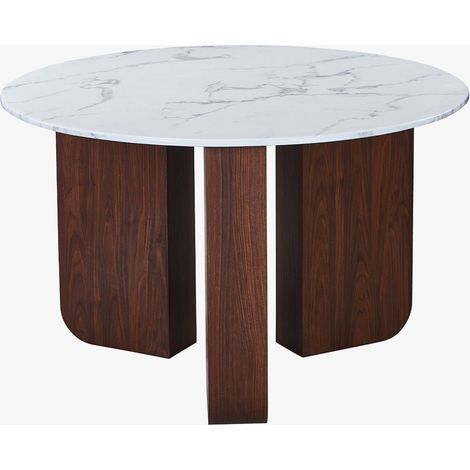 ELODIE - 60 Table basse ronde en marbre composite pieds couleur bois foncé D60 cm (1/5)