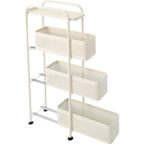Chariot de cuisine étroit à 4 niveaux avec panier de rangement extensible, 40 x 15 x 89,5 cm, chariot de cuisine étroit avec roulettes, autoportant, pour cuisines, bureaux, salles de bain (1/5)