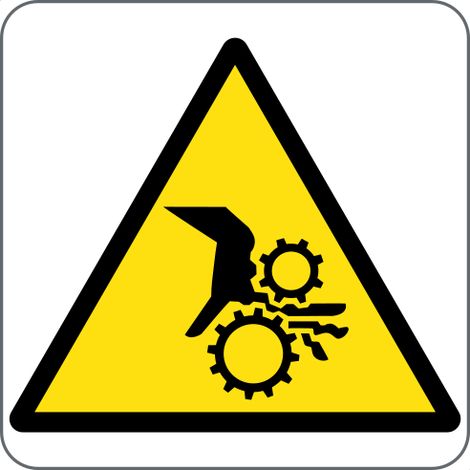 Panneau de signalisation danger engrenages en mouvement - Taille: 50x50mm - Materiel: PVC
