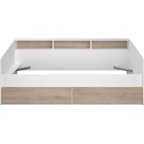 Letto 90 x 190/200 cm Con vani portaoggetti Bianco e Naturale - PAULETTE (1/5)