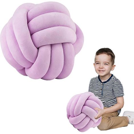 Coussin rond en velours cristal tissé à la main, nœud en corde à trois brins - Violet (1/5)