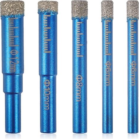 SABIR 5 Pcs Forets Mèches Diamant Brasés Forets pour Carrelage à Sec 6/6/8/10/12 mm Foret Carrelage pour Granit Marbre Verre Béton Matériaux Durs (1/5)
