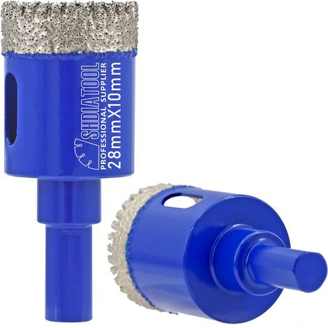 Forets Diamantés pour carrelages 28mm, Foret à queue triangulaire pour les carreaux de porcelaine, le marbre, la céramique et le granit sur les machines de forage, 2 pièces (1/5)