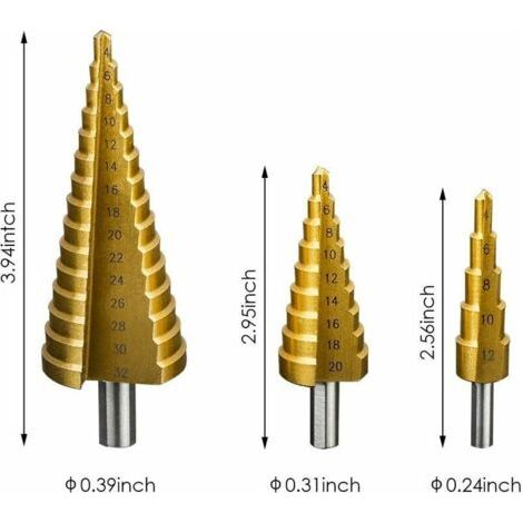 Stufenbohrer aus HSS, Pagodenbohrer 4-12 mm, verpackt in einem Plastikbeutel, 3 Stück: 4-12, 4-20, 4-32 (1/4)