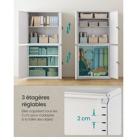 Songmics – Armoire d'atelier en métal gris 40 x 80 x 180 cm – 5 étagères réglables – 4 portes avec 2 serrures – Charge max 25 kg par niveau — vue 4