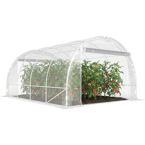 Grande Serre de Jardin Tunnel 4x3 m en Acier Galvanisé - Bâche PE 150g/m² avec 2 Portes Rouleau - Structure Renforcée pour Légumes et Fruits