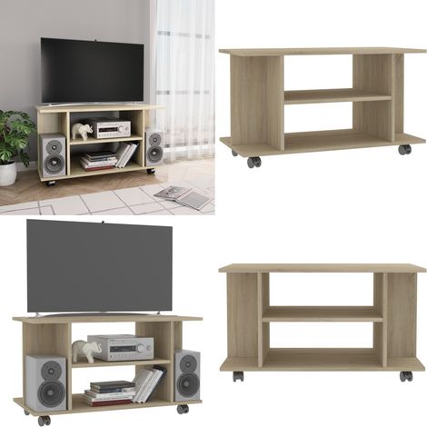 Meuble TV et roulettes chêne sonoma 80x40x45 cm bois ingénierie - Meubles Tv - Meuble Tv - Unité Tv - Rangement Tv - Meuble Télévision - Home & Living (1/5)