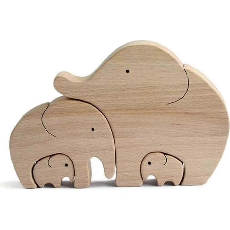 Éléphants et bébés éléphants en bois - La plus belle décoration de bureau au monde, dessinée par une mère, pour les mamans (1/5)