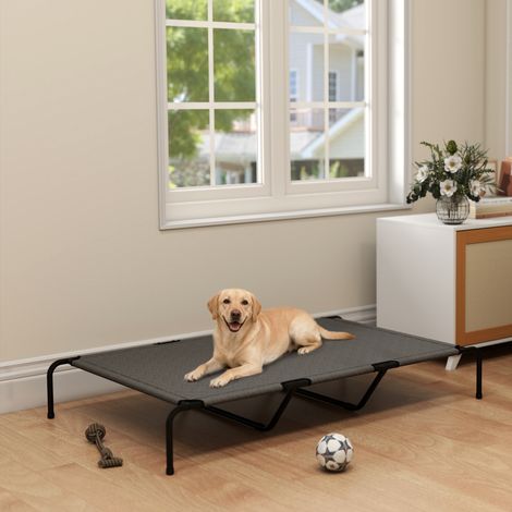 Lit surélevé pour grand chien, 152x94x23 cm, gris, structure en acier avec filet respirant, lit de repos confortable. (1/5)