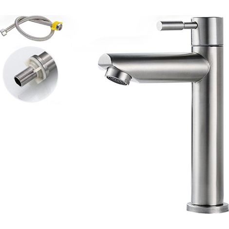 Rubinetto singolo in acciaio inox per acqua fredda, per bagno/cucina, in metallo, dal design moderno, facile da pulire, facile da installare, accessori per la casa inclusi. (1/5)