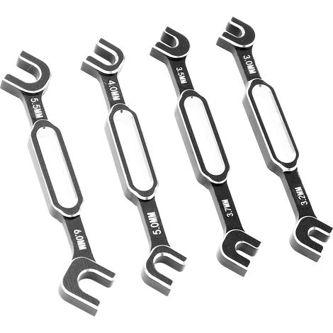 Clés à molette pour voiture RC (lot de 4) : extracteur d'écrous de tendeur et de rotule, en alliage d'aluminium, pour l'entretien des modèles RC (3,0 à 6,0 mm), noires. (1/5)