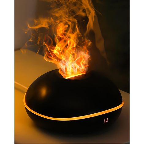 Diffuseur D'huiles Essentielles de Flamme, Humidificateur à Ultrasons D'aromathérapie de 200 ml avec Design Silencieux,7 lumières LED apaisantes, Noir (1/5)