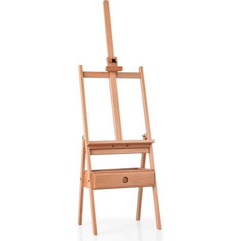 Cavalletto da studio a pavimento regolabile 43 x 44 x 151-194,5 cm con pratico cassetto e comfort ottimale in legno di faggio naturale 200020684