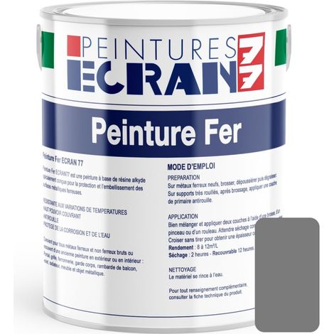 Peinture fer professionnelle, satin, peinture opacifiante, sans odeur, antirouille, protège, décore intérieur, extérieur ECRAN77 7a7b7a 1 litre (1/5)