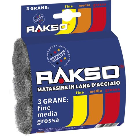 RAKSO Lana d'acciaio, lucidatura fai da te e tamponi abrasivi, fini, medi, grossolani, 3 tamponi, spugne abrasive per legno, vernice, metallo, pulizia e lucidatura (1/5)