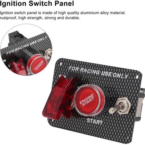 Bouton de démarrage pour moteur, Interrupteur d'allumage avec style carbone, Aluminium, 12V (1/5)