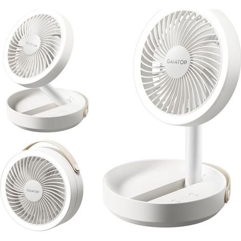 Gaiatop Petit Ventilateur Portable Rechargeable, Batterie 6000mAh Autonomie Jusqu’à 20h, Ventilateur USB Bureau Silencieux Pour Chambre Avec Veilleuse LED, Été Chaud Camping Accessoires, Blanc