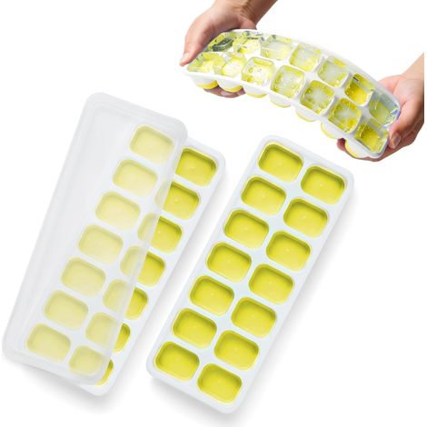 Bac à glaçons en silicone avec couvercle anti-déversement, bac facile à démouler, moule à glaçons en silicone souple sans BPA certifié LFGB, convient pour les fêtes, les boissons, les cocktails et les (1/5)