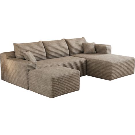 Canapé d'angle L 241 cm en velours côtelé camel, design moderne minimaliste (1/5)