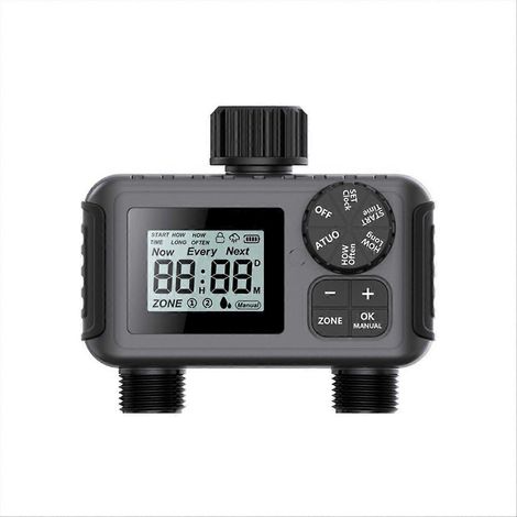 Programmierbarer Bewässerungstimer mit 2-Wege-Steuerung für Gewächshäuser, automatische Bewässerung mit flexibler Programmierung, ideal für Garten und Gemüsebeet. (1/5)