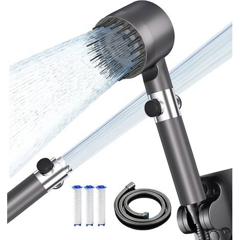 Pommeau de Douche Haute Pression,Pommeau Douche Anti Calcaire,avec Tuyau 1.5M et Support de Douche,Pommeau de Douche Economie Deau,4 Types de Jets avec Bouton D'arrêt D'eau,Massage Shower Heads (1/5)