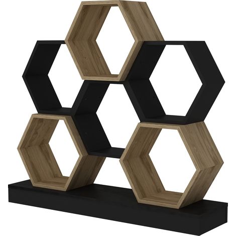 Étagère bibliothèque design bois noir et marron clair Okito 120cm (1/5)