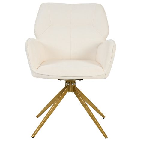 Chaises de salle à manger pivotantes (Lot de 2) — Fauteuils avec pieds en métal / Chaises d'appoint décoratives / Tissu effet velours — Blanc crème