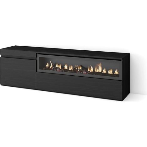Skraut Home – Meuble TV noir avec cheminée électrique – Grand espace de rangement 150x35x45cm – Pour TV jusqu'à 65" – Style moderne (1/5)