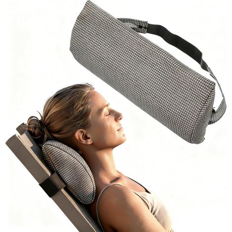 Coussin Tête Chaise Longue Ergonomique Confortable avec Sangles Élastiques pour Chilienne Jardin et Transat Oreiller de Repos pour Appui-tête de Chaise de Plage Blanc Gris (1/5)